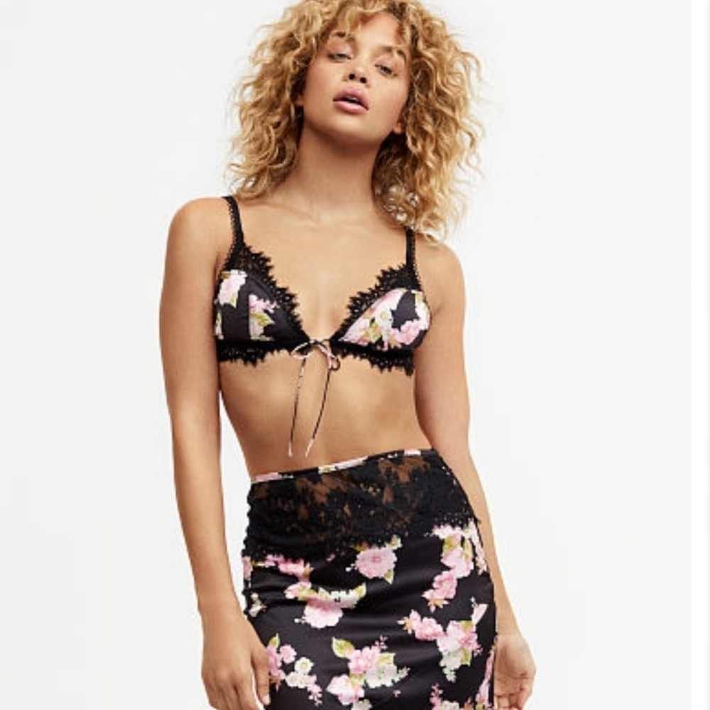 For Love & Lemons ✦ Melrose Lace Bra ✦ Scalloped Picot Straps Black L NWT